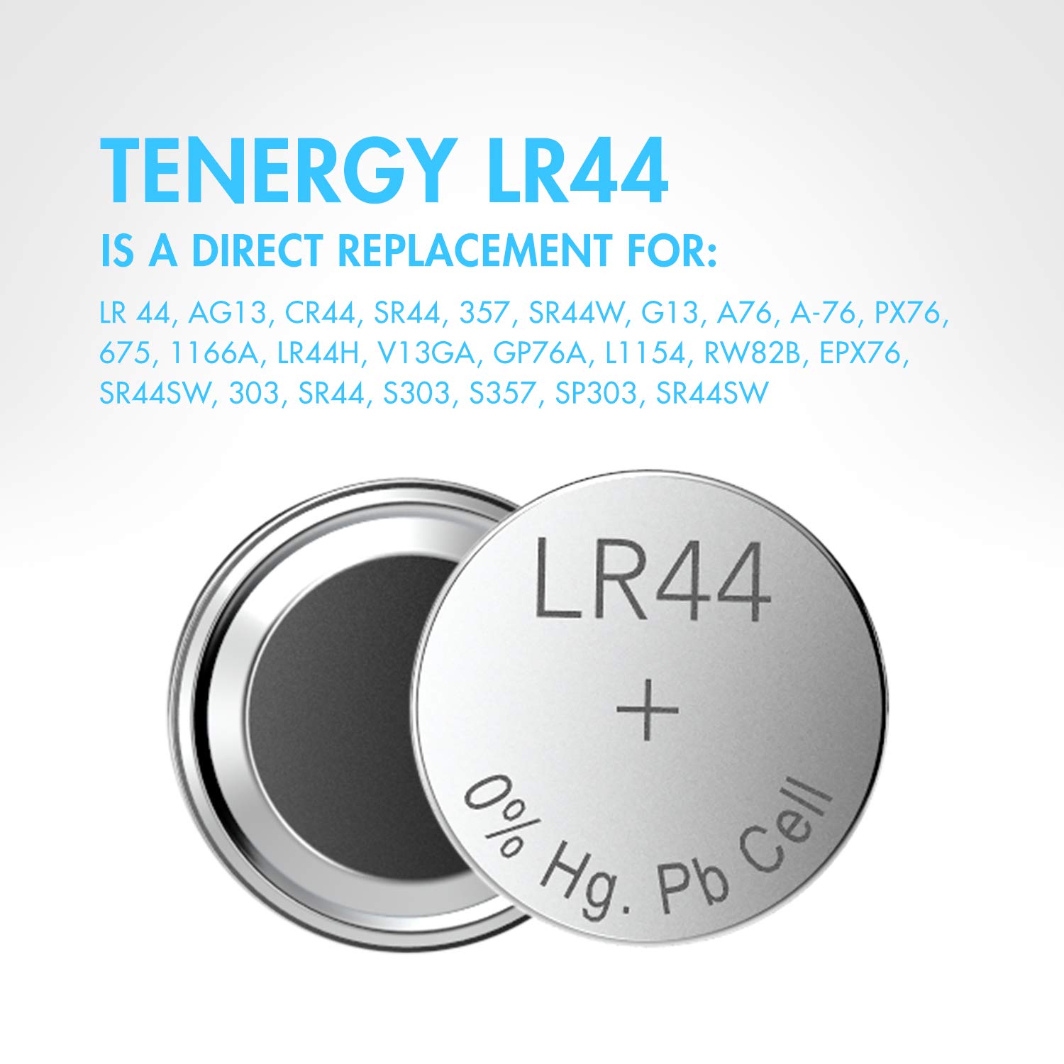 Tenergy 1.5 Volt Battery LR44, Button Cell LR44, ag13/LR44 Batteries Equivalent, Ideal for Watches, Laser Pointers, Small Toys, Portable Electronics, and More, 20 Pack