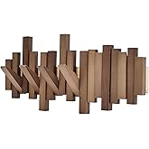 HLYYCC Natural Wood Wall Mounted Piano Coat Rack | Mounted Coat | Flip Up Wall Hook 6 Hooks | Entry Art Hooks in Walnut (Walnut 6)