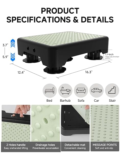 LIFTOZA ADJUSTABLE STEP STOOL FOR ADULTS, NOCTILUCENT BED STEP STOOLS, 600 LBS CAPACITY SAFETY STEP PLATFORM, INDOOR AND OUTDOOR STEPS FOR SENIORS, NON-SLIP STEPPING STOOL ELDERLY ASSISTANCE AT NIGHT