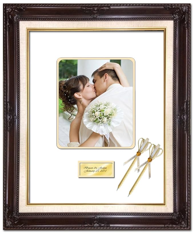 16 x 20 Personalized Wedding Picture Frame with 2 Handmade Ribbon Pens Elite Dark