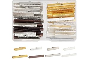 PH PandaHall 80 pcs 4 Colors 2 Sizes Ribbon Ends Clamp Crimps Cord Ends with Loop for Bracelet Jewelry DIY Craft Making, 35MM/45MM