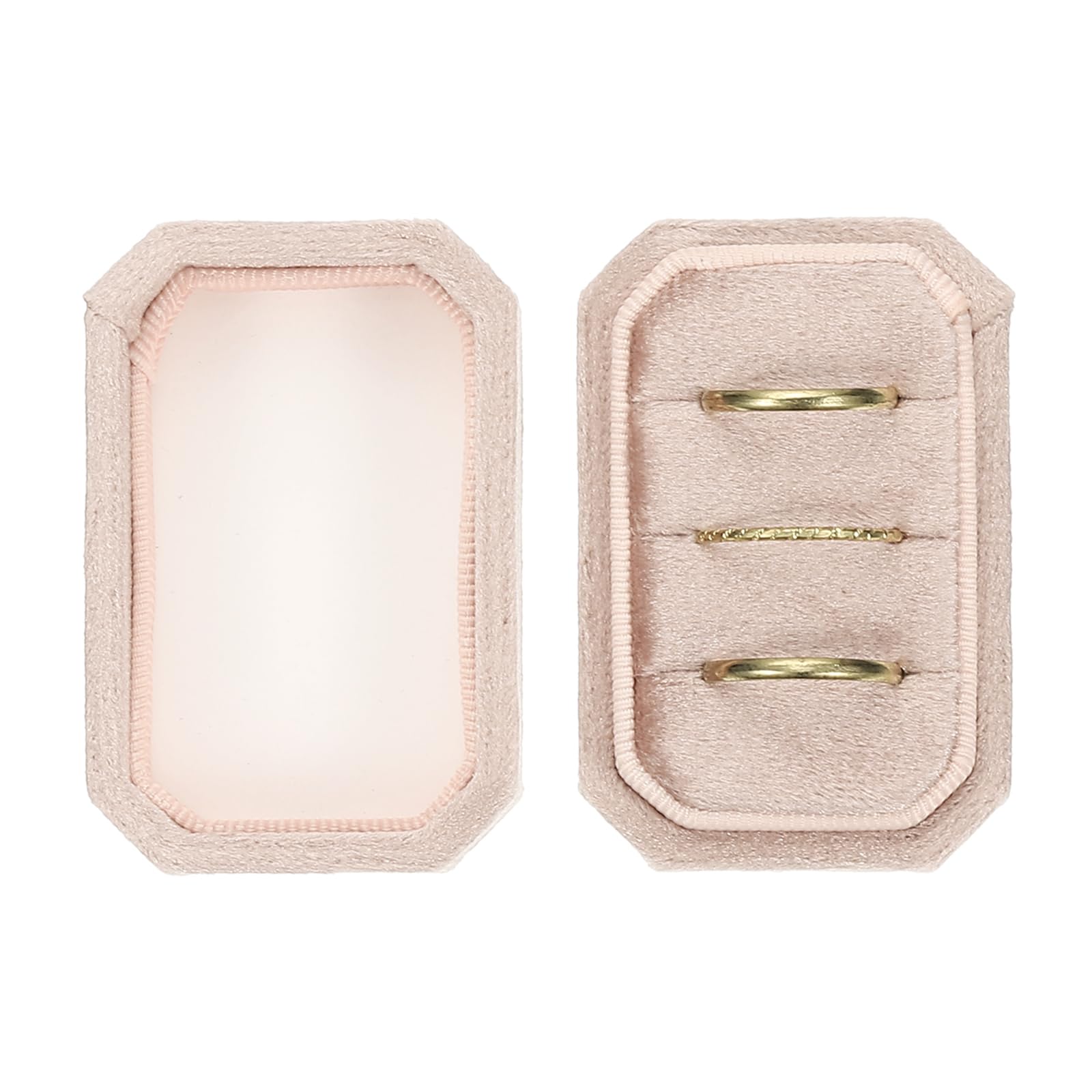 Photo 1 of PATIKIL Velvet Ring Box 3 Slots, Octagonal 3 Rings Bearer Holder Handmade Vintage Rings Display Organizer for Jewelry Storage, Proposal, Engagement, Wedding Ceremony, Champagne Color