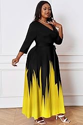 Runwind Plus Size Dress for Women 3/4 Sleeve V Neck