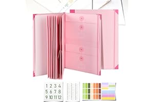 MAILIRIOUS Document Organizer, File Folder with Labels and Pockets, Expanding Storage Folder for Important Papers, Emergency Binder, Birth Certificates and Letters, Ideal for Home Files Organization (Pink)