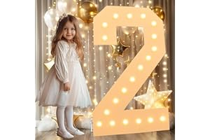 LOBOOM 3FT Light Up Numbers, White Giant Marquee Number Mosaic Number for 2nd 12th 21st Birthday Backdrop Anniversary Decorations Large Numbers for Party Wedding Decor, Pre-Cut Foam Frame Number 2