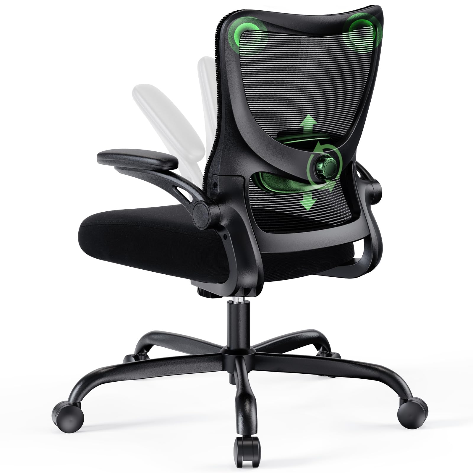 Marsail Ergonomic Office Chair with Adjustable Lumbar Support, 3-Way PU Armrests & Breathable Mesh for Home Office and Gaming