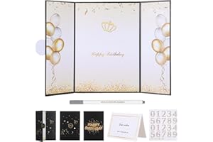 RANERVZ Birthday Guest Book Decorations, Giant Birthday Signing Card for Men Women Alternative Signature Guest Book with Number Stickers for Any Age, Anniversary Party Decorations (Black Gold)