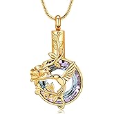 Hearbeingt Hummingbird Urn Necklaces for Ashes Circle Crystal Cremation Jewelry for Women Men Memorial Necklace Ash Holder for Human Pets Keepsake Jewelry for Loved Ones with Fill Tool