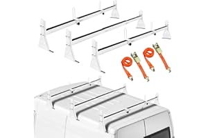 JY PERFORMANCE Ladder Rack for Van, Van Roof Rack Compatible with Chevy Express 1500 2500 3500 Ford Econoline GMC Savana Fullsize with Rain Gutter, Adjustable Length 57''-65'', 3 Bars, 800 Lbs, White