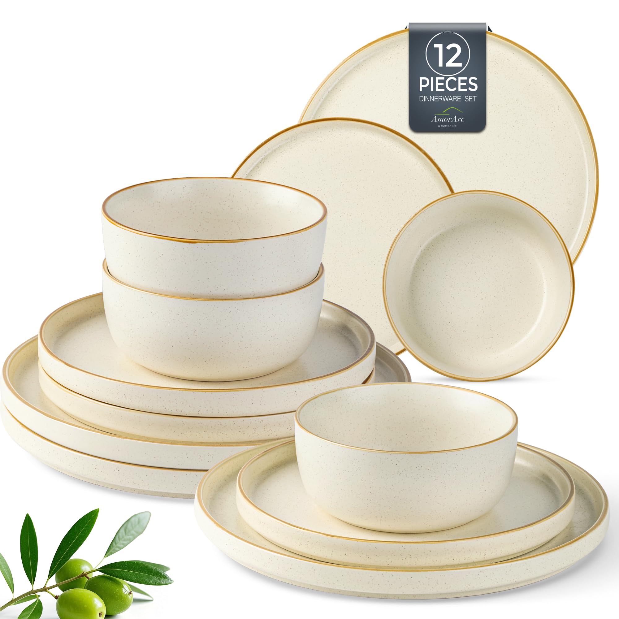 Photo 1 of ***LIKE NEW/OPEN BOX***AmorArc Stoneware Dinnerware Sets for 4,Reactive Ceramic Plates and Bowls Set,Highly Chip and Crack Resistant | Dishwasher & Microwave Safe | Round Dishes Set Service for 4 (12pc)