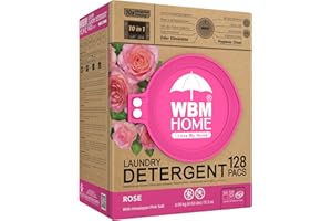 WBM 10-in-1 Laundry Pods, Total 128 Count, High Efficiency, Ultra Concentrate with Powerful Stain Lifter Technology, Fabric Softener With Rose Extracts, Detergent Pods
