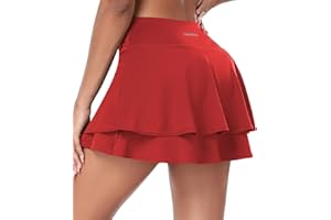 EARKOHA Women Tennis Skort Athletic Golf Skirt High Waisted Layered Running Skirt Built-in Shorts with 2 Pockets