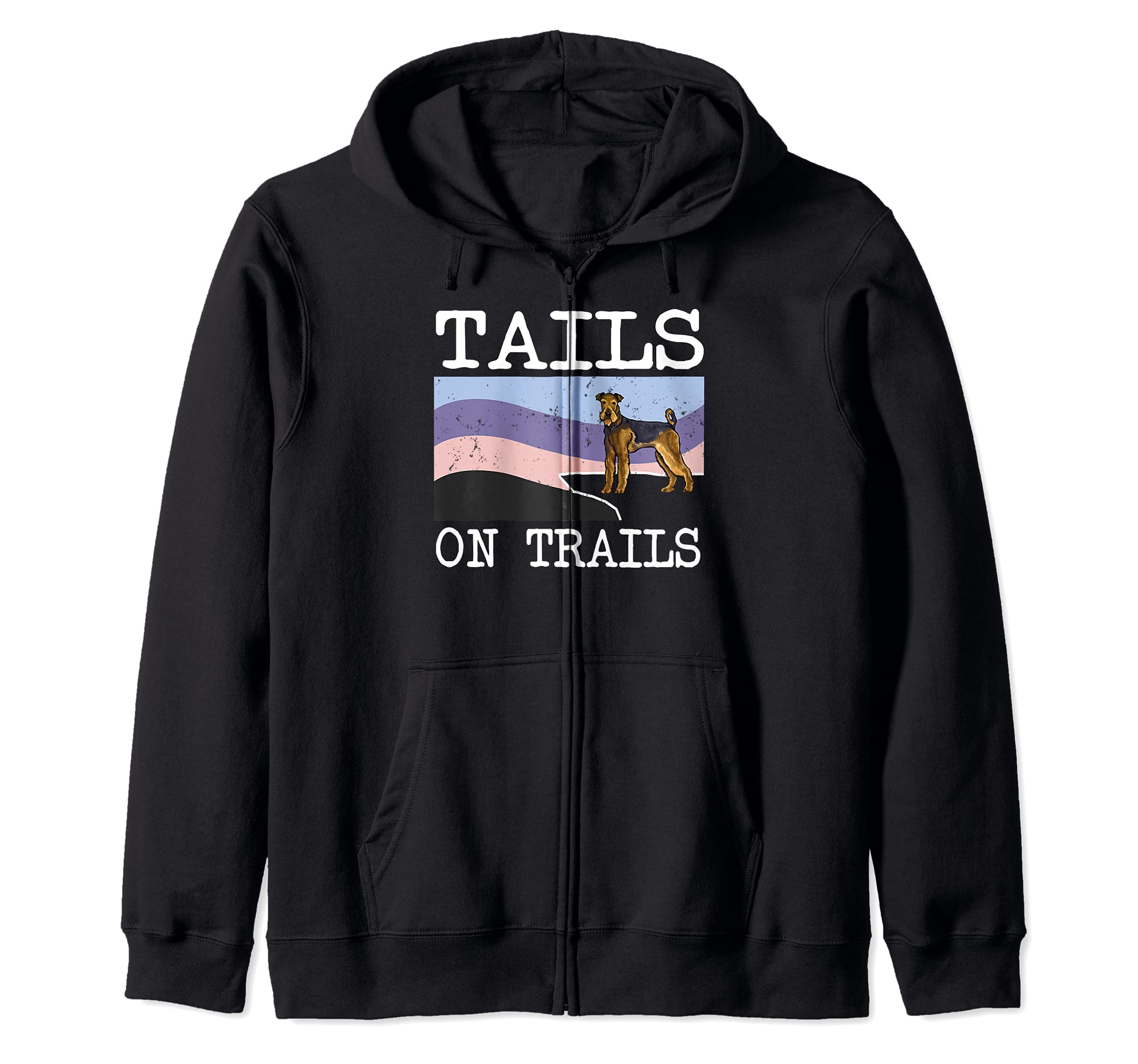 Airedale Terrier Tails On Trails Funny Dog Hiking Zip Hoodie