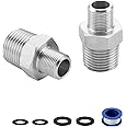 RV Faucet Adapter - 2 PCS 1/2 to 3/8 Reducer, Stainless Steel Fitting, 3/8 Male to NPT 1/2 Male Compression Pipe Fitting for Supply Line With Gasket