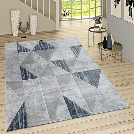 Paco Home Tapis Poils Ras Moderne Losanges Motif Gris Bleu
