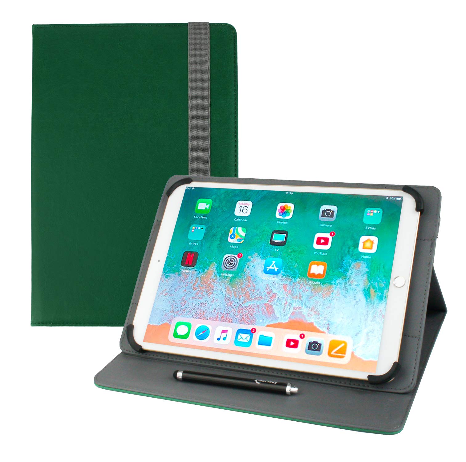 Emartbuy Universal 10-11.5 Inch Shiny Green Multi Angle Folio Wallet Case Cover With Card Slots and Stylus Pen Compatible With Selected Devices Listed Below