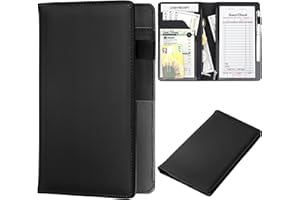 AKONEGE Server Book with 2 Zipper Pockets, Leather Server Books for Waitress, Waiter Serving Book Booklet Wallet Money Pocket Restaurant Checkbook Holder Waitstaff Organizer Fits Server Apron, Black
