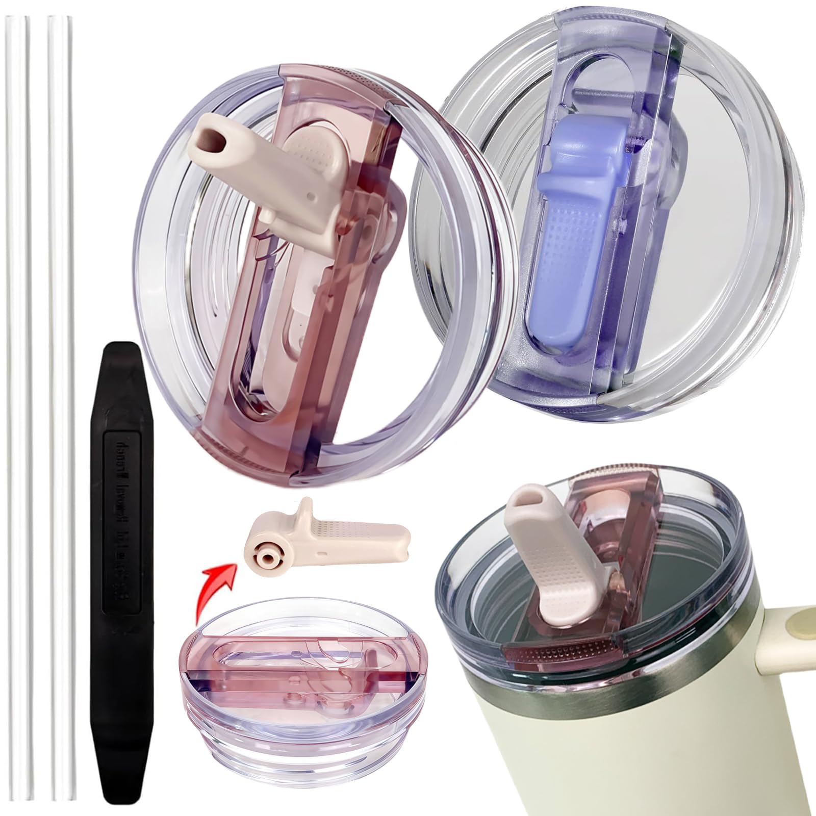 Photo 1 of 2 Pack 30 oz Tumbler Detachable Flip Straw Lid Replacement Fit for Stanley Quencher ProTour,Leak Proof Lid Compatible with Stanley Cup,No Spill Flip Top Tumbler Cover for Stanley Cup Accessories