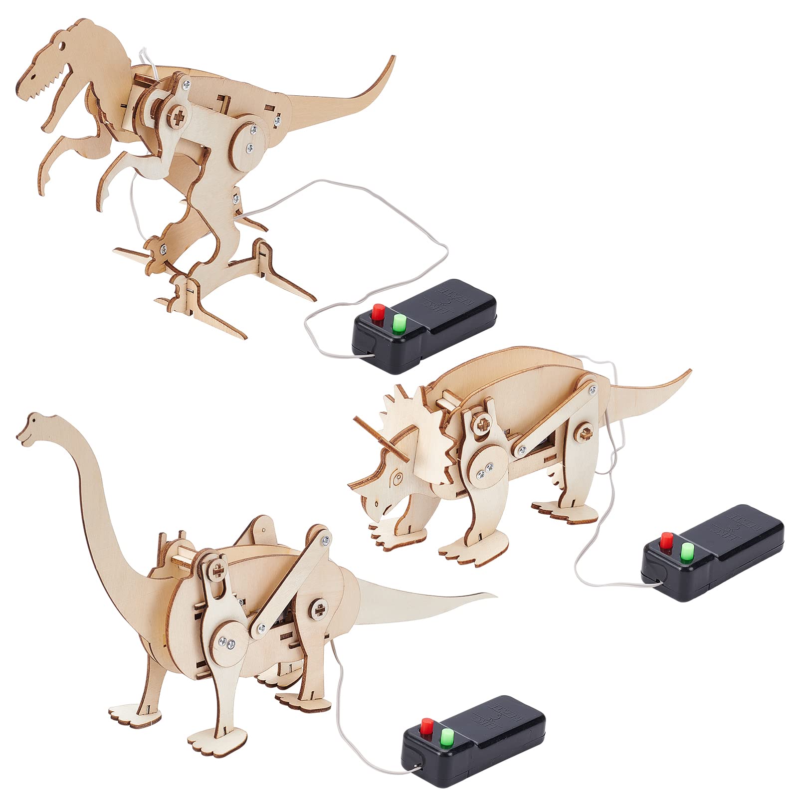 INFUNLY 3PCS 3D Wooden Puzzle Dinosaur Wooden Model Kits DIY Electric Motor Wood Walking Trex Model Kit for Adults WoodxCraft Kits Educational Robot Craft Kit