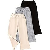 Fdqin Girls 3 Pcs Wide Leg Sweatpants Casual Elastic Waist Straight Leg Jogger Pants with Pockets