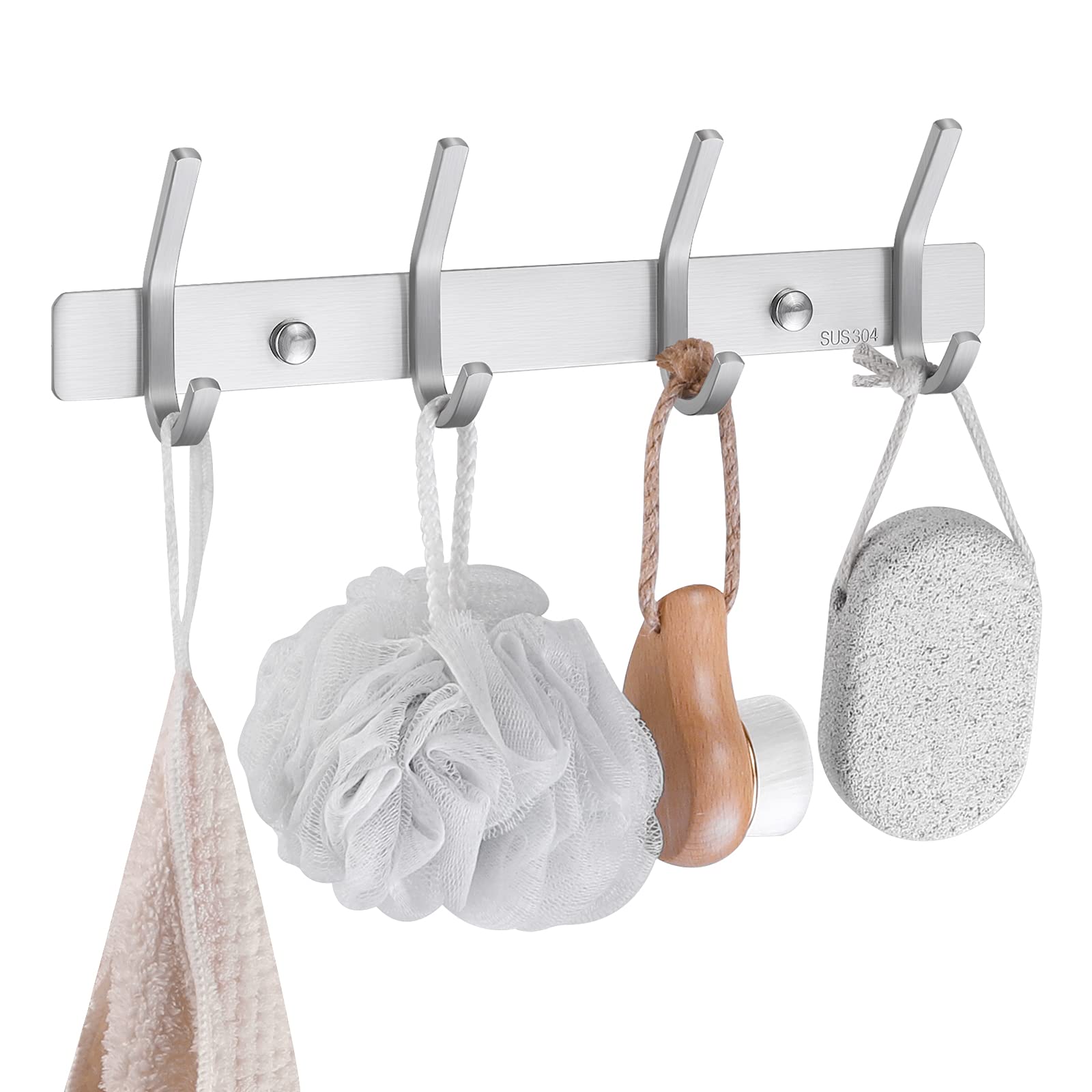 KES Coat Hooks for Wall Towel Hooks with 4-Hook, Coat Hook Rail Bathroom Hanger Rack Robe Hook SUS304 Stainless Steel Brushed Steel, AH203H4-2
