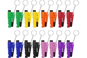 PIFOOG 16 Pcs Car Window Breaker Keychain 3-in-1 Emergency Escape Tool Glass Breakers Seatbelt Cutter Rescue Whistle Mini Compact Auto Safety Survival Tools 8 Colors