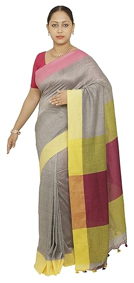 Khadi Cotton Saree For Women - Grey