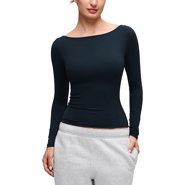 CRZ YOGA Softembrace shirts met lange mouwen voor dames zachte ronde hals herfst basic strakke tops aansluitende casual uit-shirts Mysterieus grijs S