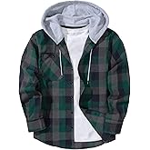 SCODI Mens Flannel Hoodie Shirt Casual Button Down Plaid Jacket Shirts Stylish Long Sleeve Shirts with Pocket