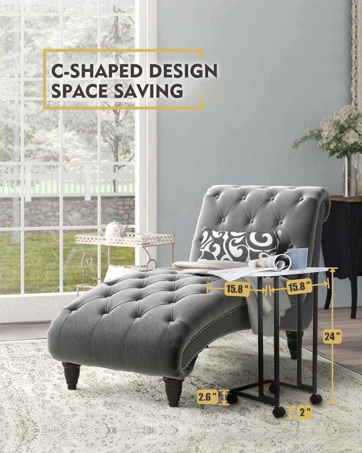 Moncot Side Table, Mobile Sofa End Table, Accent C Table,TV Tray with Detachable Wheels,Slides into Couch for Small Space,Living Room, Bedroom, MDF Table Top with White Marble Texture, ET220A-WH: Kitchen & Dining