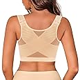 IROCUE Front Closure Posture Corrector Wireless Bra Back Support Comfy Unlined Bras Full Coverage Bra with Nipple Covers