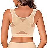IROCUE Front Closure Posture Corrector Wireless Bra Back Support Comfy Unlined Bras Full Coverage Bra with Nipple Covers