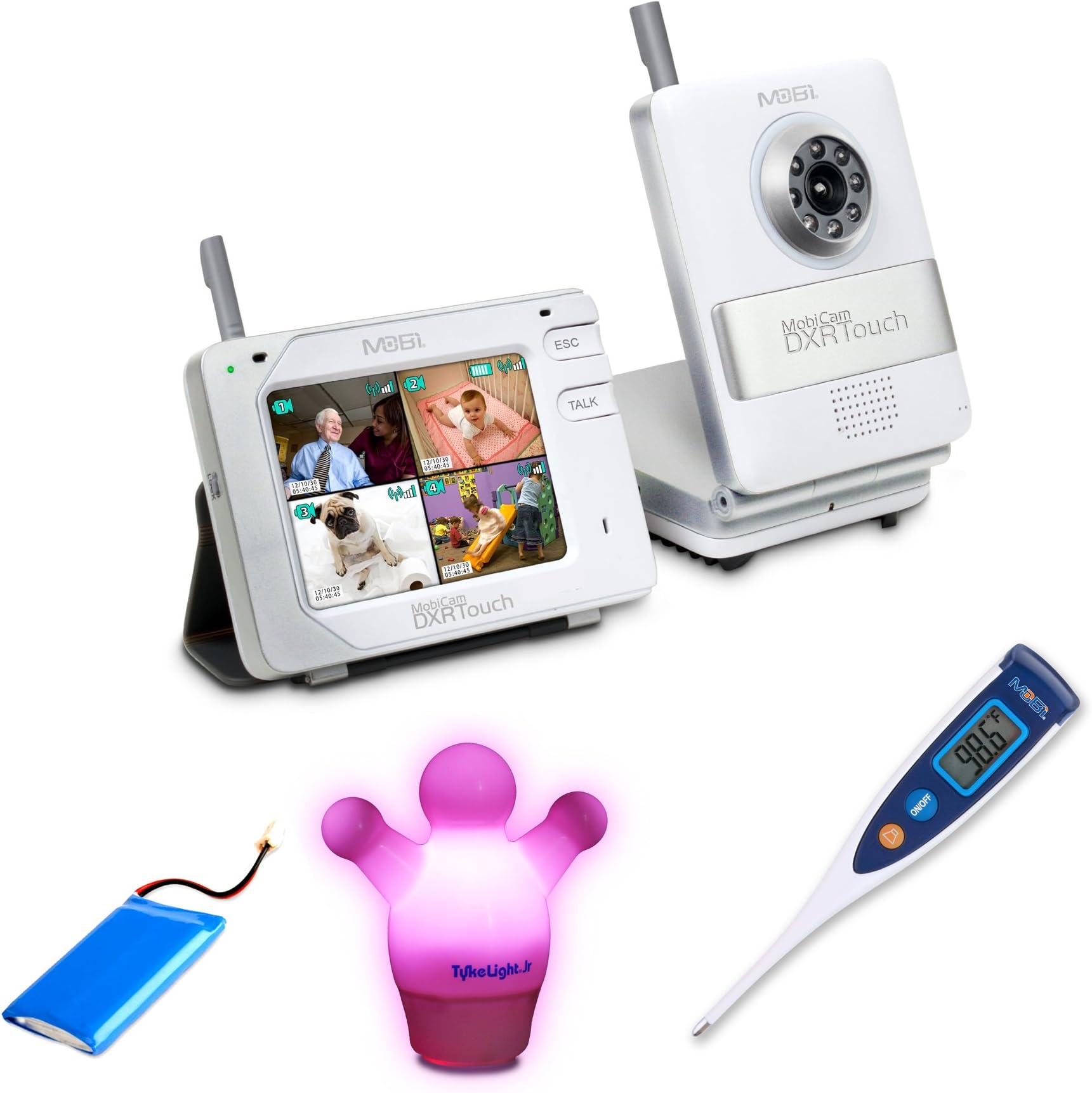 Mobicam DXR Touch Baby Monitor + Temptalk Oral Digital Thermometer + Mobi Tykelight Jr (Pink)+dxr Rechargeable Battery