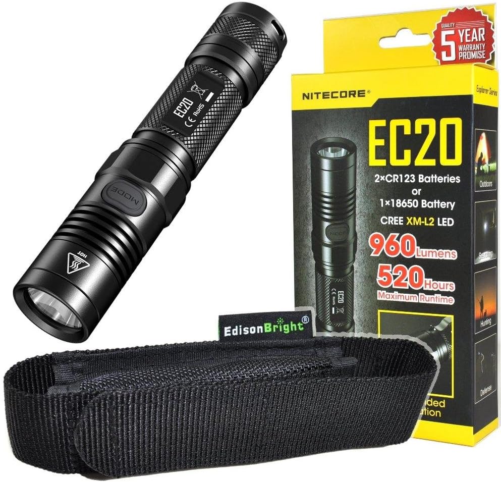 Amazon Com Nitecore Ec 960 Lumen Cree Xm L2 T6 Led Flashlight Edc With Edisonbright Holster Sports Outdoors