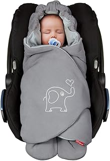 ByBoom - Einschlagdecke für die Übergangszeit und Sommer für Babyschale, Autokindersitz, z.B. Maxi-Cosi, Römer, für Kinderwagen, Buggy, Babytrage, z.B. Manduca, Babybett, Farbe:Dunkelgrau/Grau