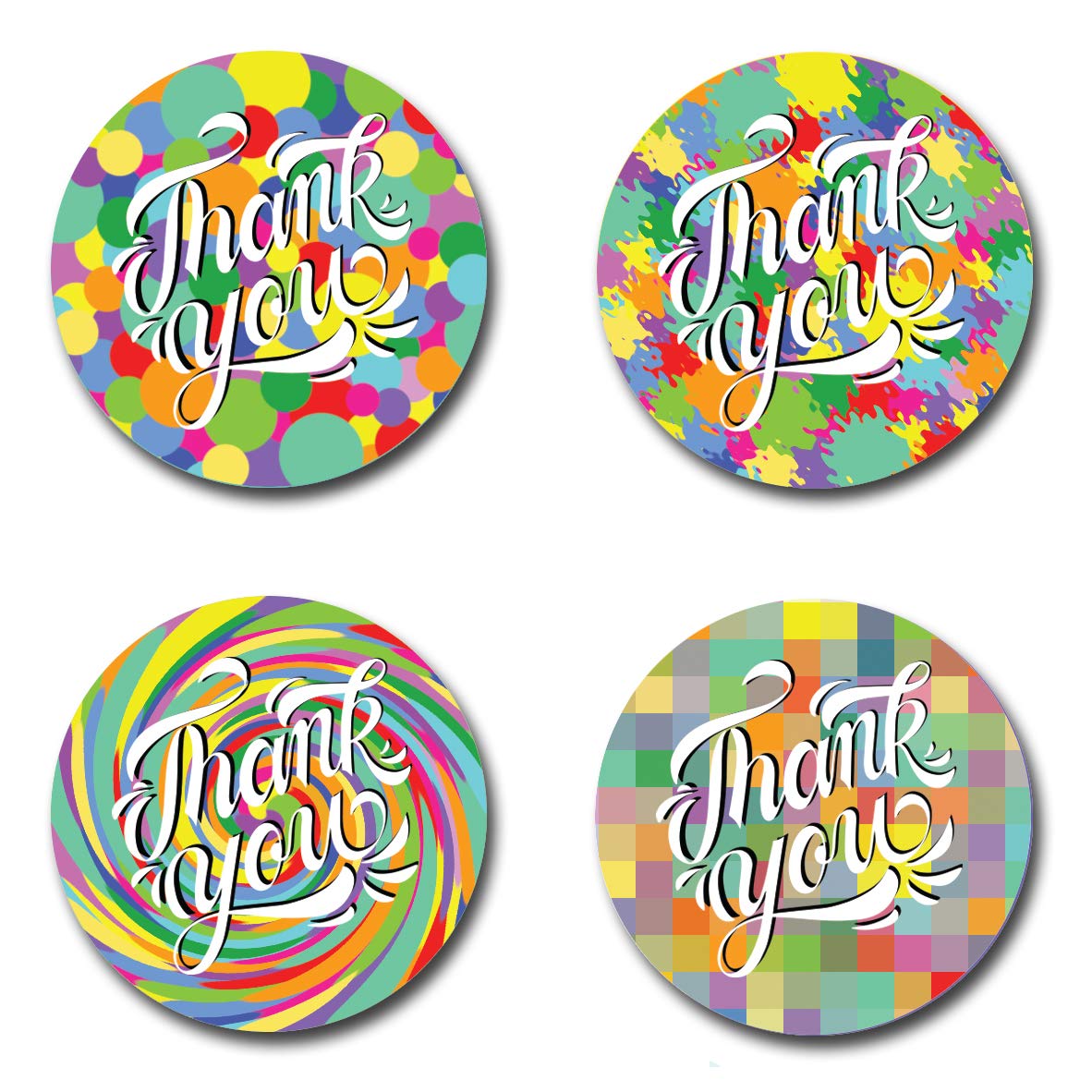 40mm "Thank You" Round Stickers - 4 Bright Colourful Designs for Greetings Cards, Party Bags and Favours (24 x Stickers)