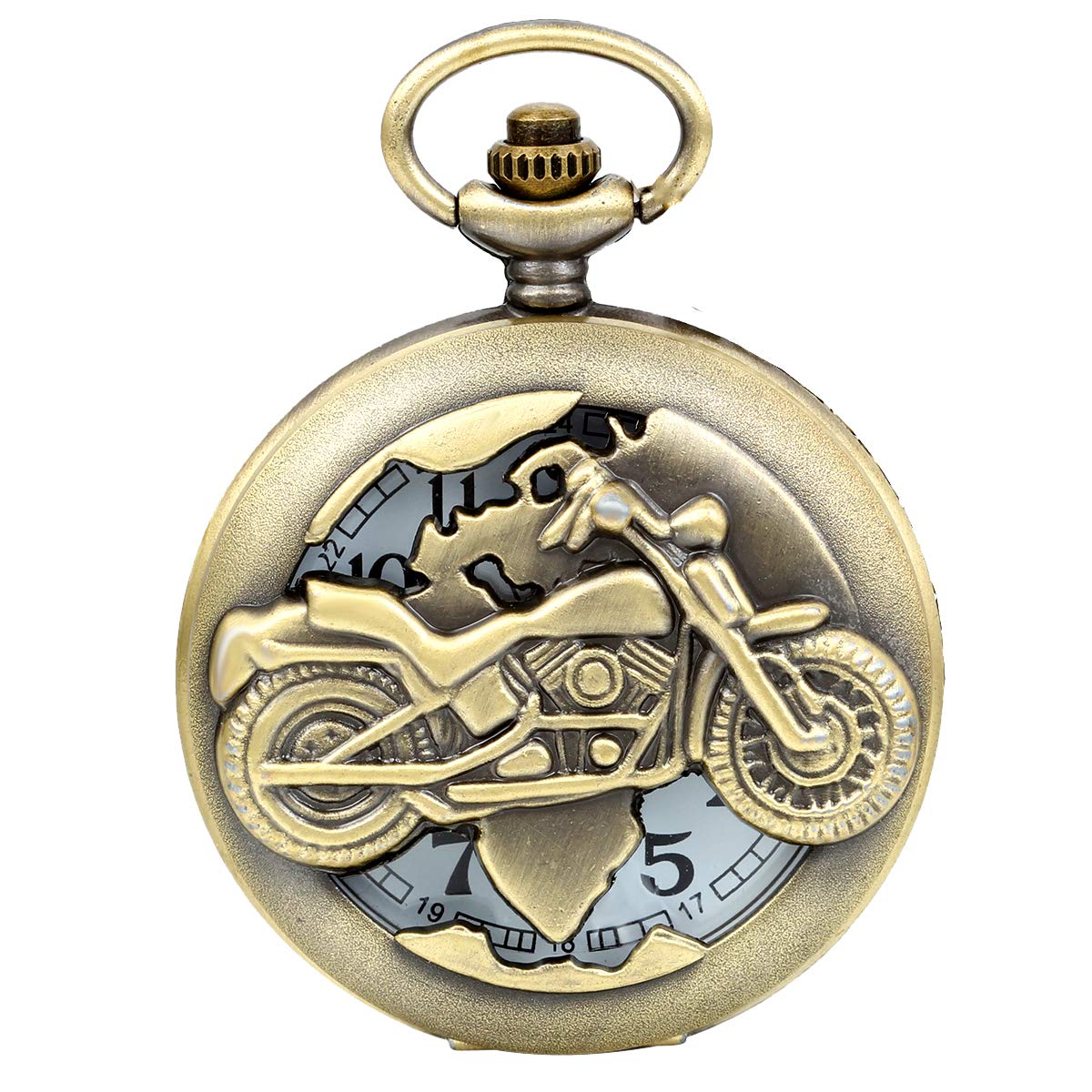JewelryWe Steampunk Pocket Watch,Bronze Biker Motorcycle Motorbike Moto Pocket Watch Necklace Pendant Mens Boys