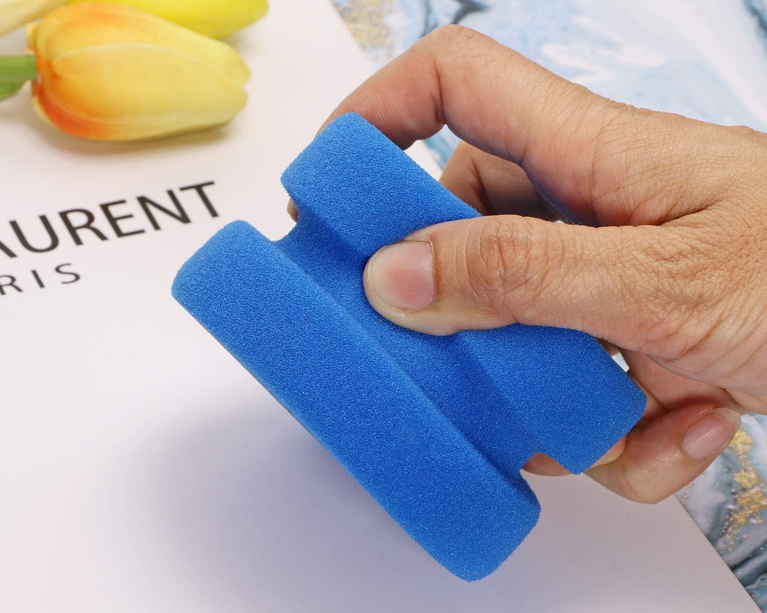 Paint Sponge Applicator PENTA ANGEL 2Pcs 3.1 Inch Double-Side Round Detail Sponge Painting Sponges for Acrylic Oil Watercolor Art Paint or Car Waxing Kitchen Cleaning (Blue)
