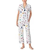 kate spade new york Pajamas for Women 2 Piece Set - Recycled Poly Jersey Notch Collar Short Sleeve Button Top & Cropped Pants