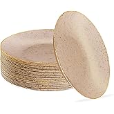 PLASTICPRO 30 Pack Disposable Plastic Plates Heavyweight Granite Look Elegant 7 inch Dinner Plates Pink with Gold Rim