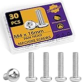 M4 x 16mm Machine Screws, 30PCS Pan Head Machine Screws 304 Stainless Steel Metric Assortment, Truss Head Bolts, Full Thread,