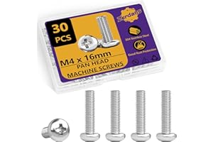 ZERDANS M4 x 16mm Machine Screws, 30PCS Pan Head Machine Screws 304 Stainless Steel Metric Assortment, Truss Head Bolts, Full Thread, Phillips Drive for Furniture Repairs and 3D Printer