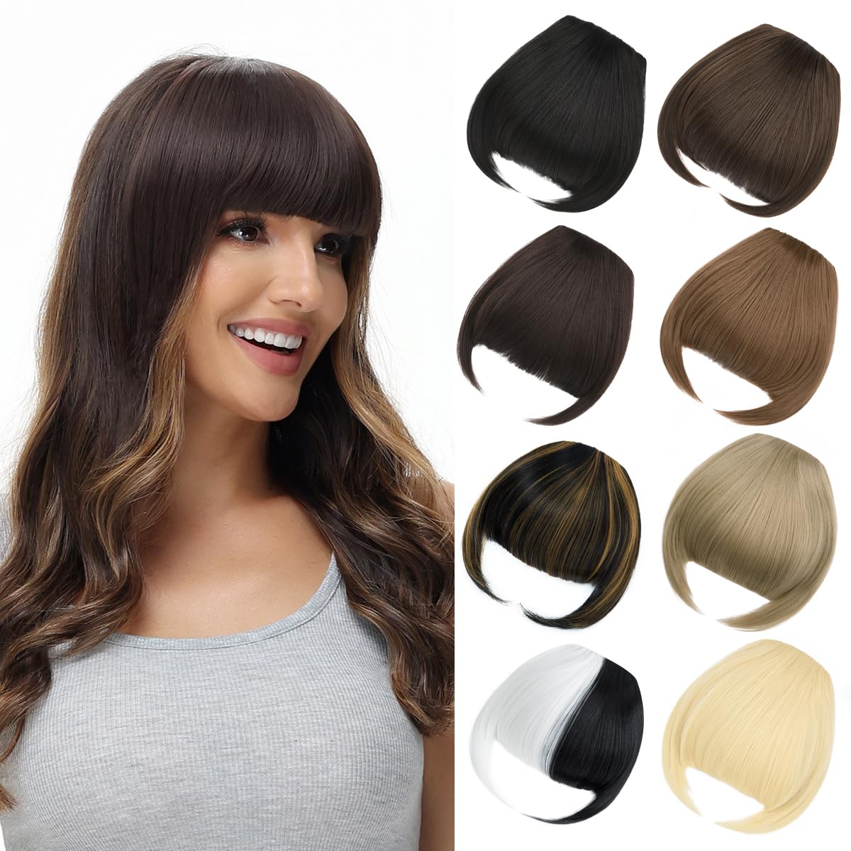 BUYOGET Clip in Fringe Hair Extension Highlight Blonde Straight Fake fringe Clip on Bangs Hair Clip for Women — image 1