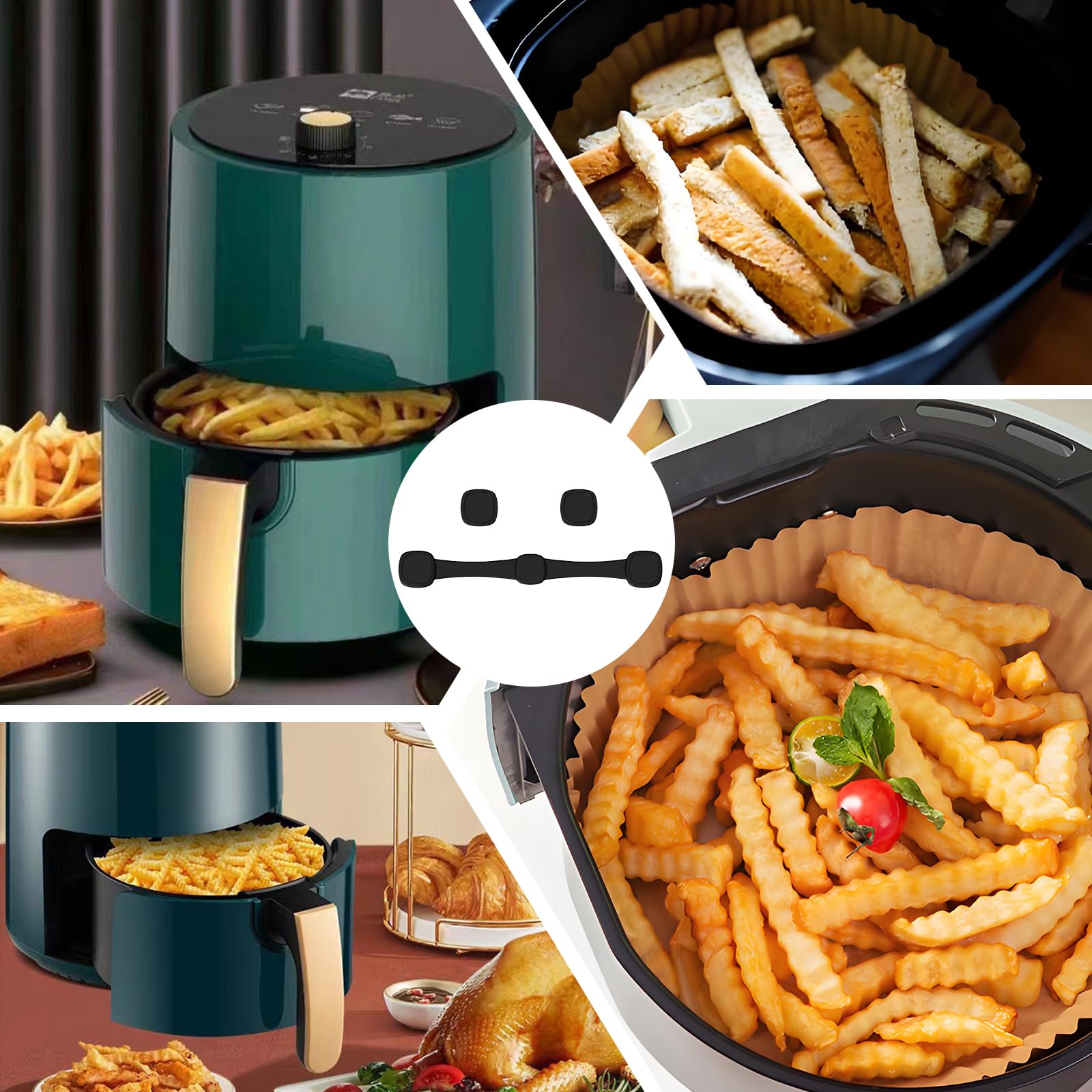 VEGCOO 12 Pcs Magnete für Airfryer Backpapier, Magnetische Silikonschnallen Set für Heißluftfritteuse, Verhindert Papierverbrennungen, Kompatibel mit Ninja, Philips, Cosori (Schwarz) 5