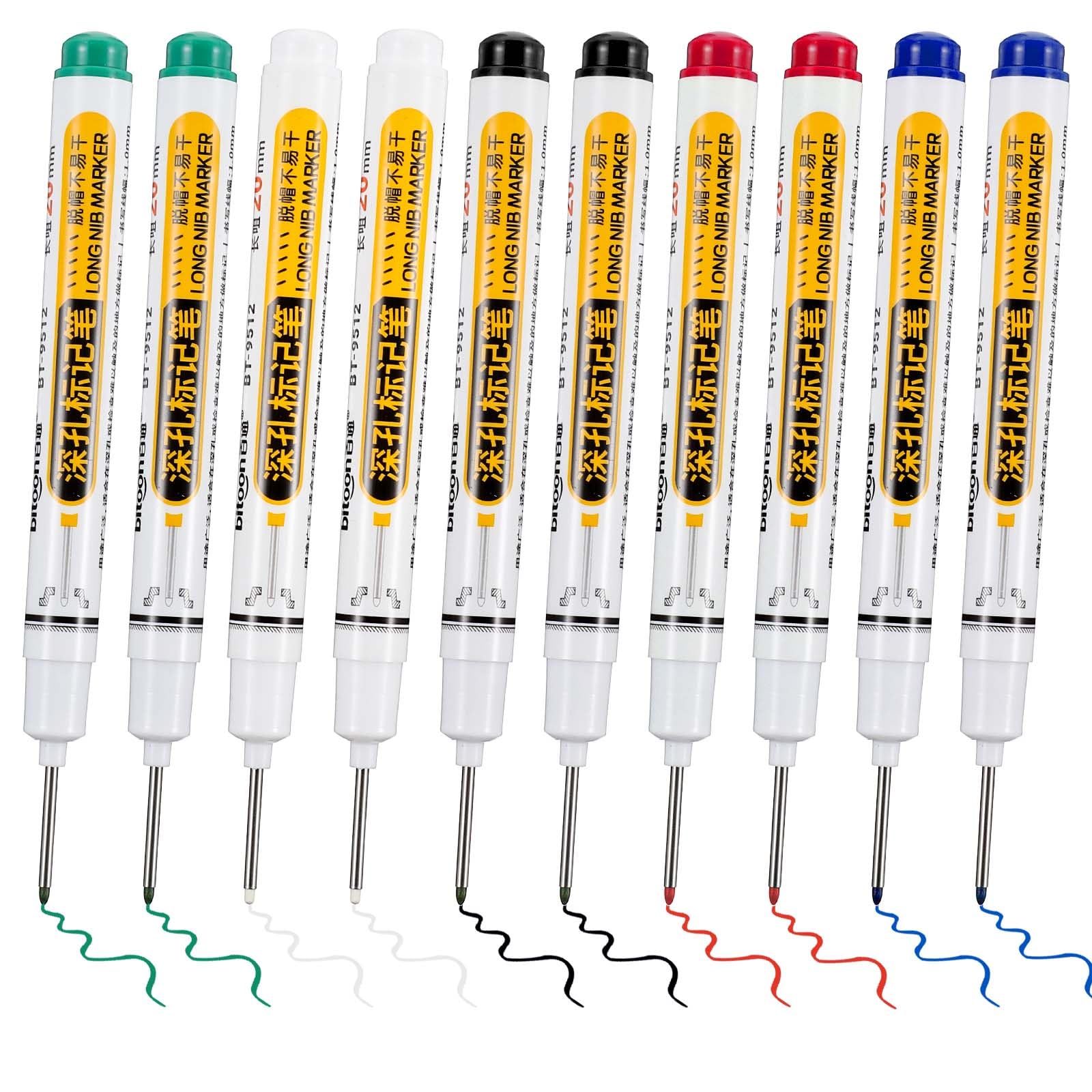Photo 1 of AOZUO Long Head Deep Hole Marker, Permanent Markers Carpenter Ink Marker Pens 20mm Long Deep Nib Markers Waterproof Quick Dry Colorful Construction Markers for Bathroom Woodworking (10)