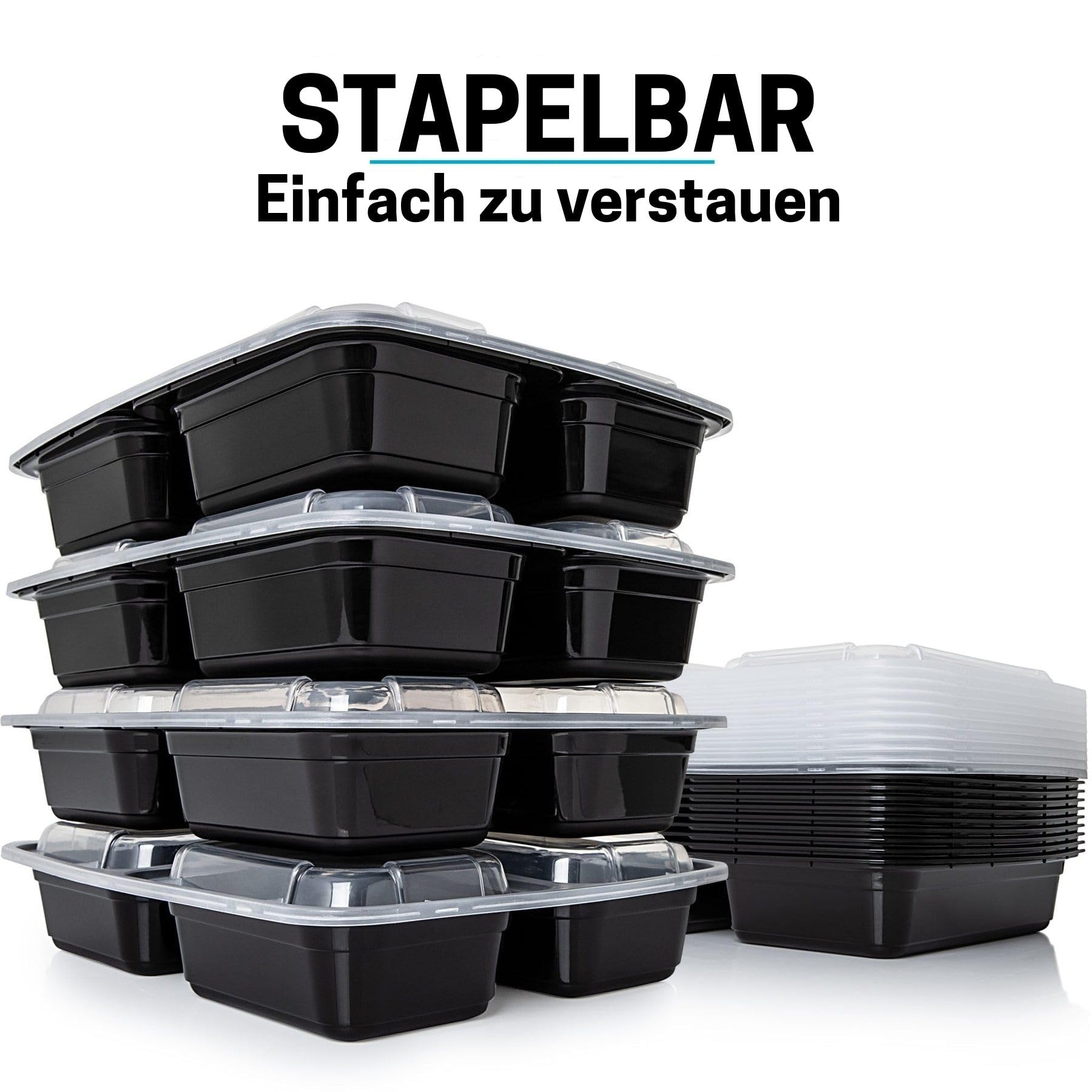 Igluu Meal Prep Boxen mit Deckel (10er-Pack) - wiederverwendbar, mikrowellen-, gefrier-, spülmaschinengeeignet, stapelbar - 946ml Fassungsvermögen - 3 großes Fach - aus BPA-freiem Kunststoff 6