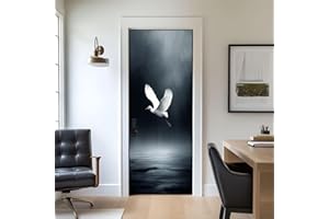 Door Stickers Peel and Stick Door Decal Heron Bird Black Ocean Abstract Stork White Crane Birds Coastal Removable Mural Wallp