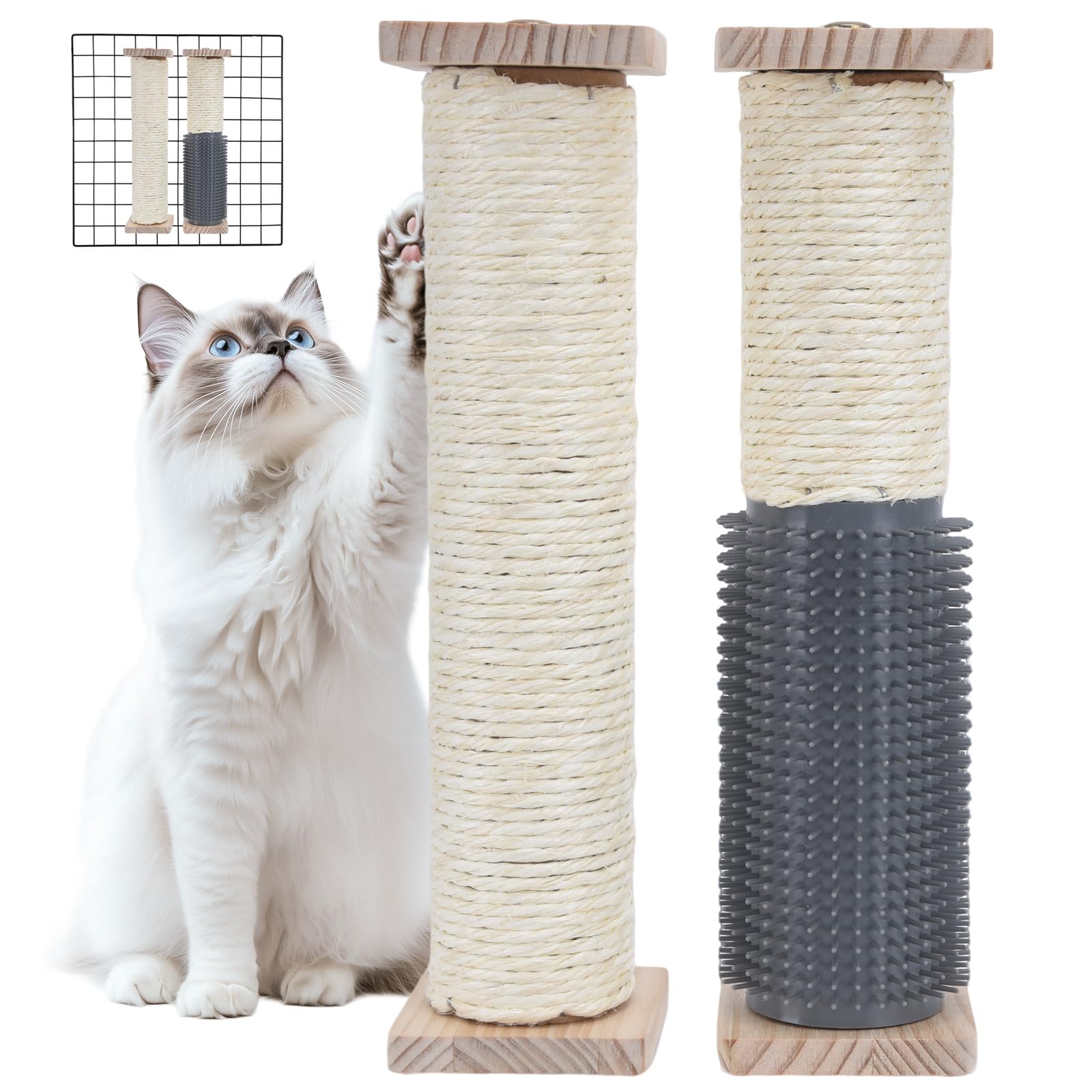 Photo 1 of SoeKoa 2 Pack Cat Scratching Post for Crate Cage, Wall Mounted Cat Scratcher Post with Self Groomer and Massager, Cat Cage Scratcher Pole to Scratch and Climbing (12.2x2.4in)