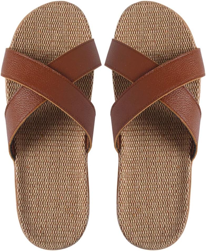 YOXI Premium Leather Flax Slippers Men's Women's House Slip on Shoes Summer Casual Sandals Shoes Flip Flops