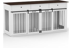 BTDWI Dog Crate Indoor Furniture for 2 Dogs, 71.6'' Dog Kennel with 3 Drawers and Sliding Doors, Heavy Duty Wooden Cage for Large Medium Small, White